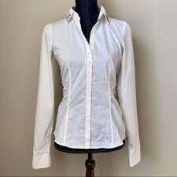 NWOT New York & Company Stretch White Ruched Button Shirt Size XS - Picture 4 of 7